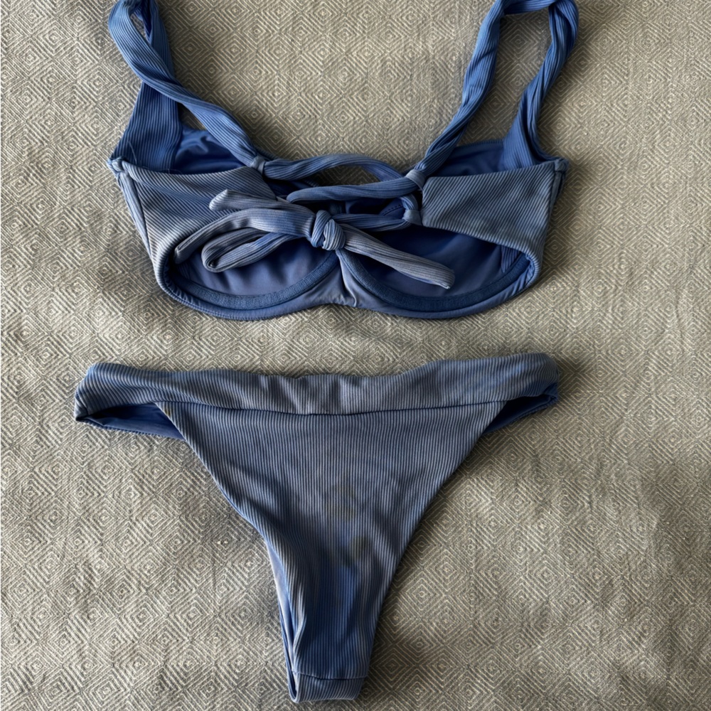Everything But Water Blue Ribbed Bikini Set - Picture 2 of 2